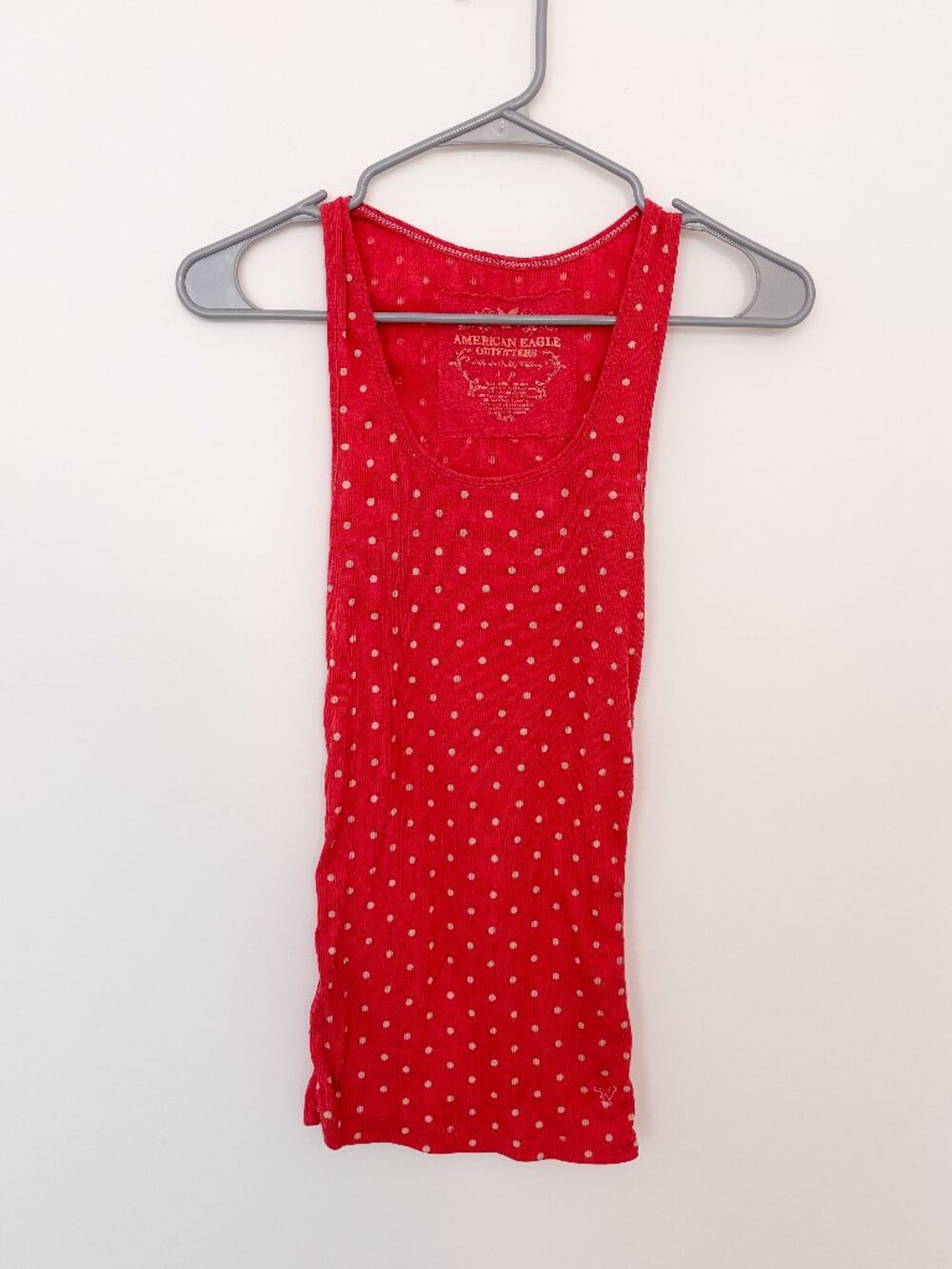 American Eagle Y2K Red Polka Dot Ribbed Tank Top Small 2000s Preppy